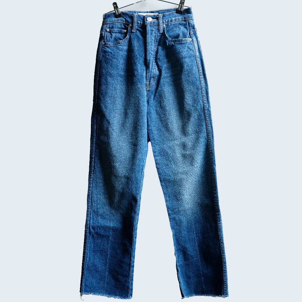 Mother 24 High Waist Cropped Dark Wash Tippy Top Frisky Flood Fray Jeans